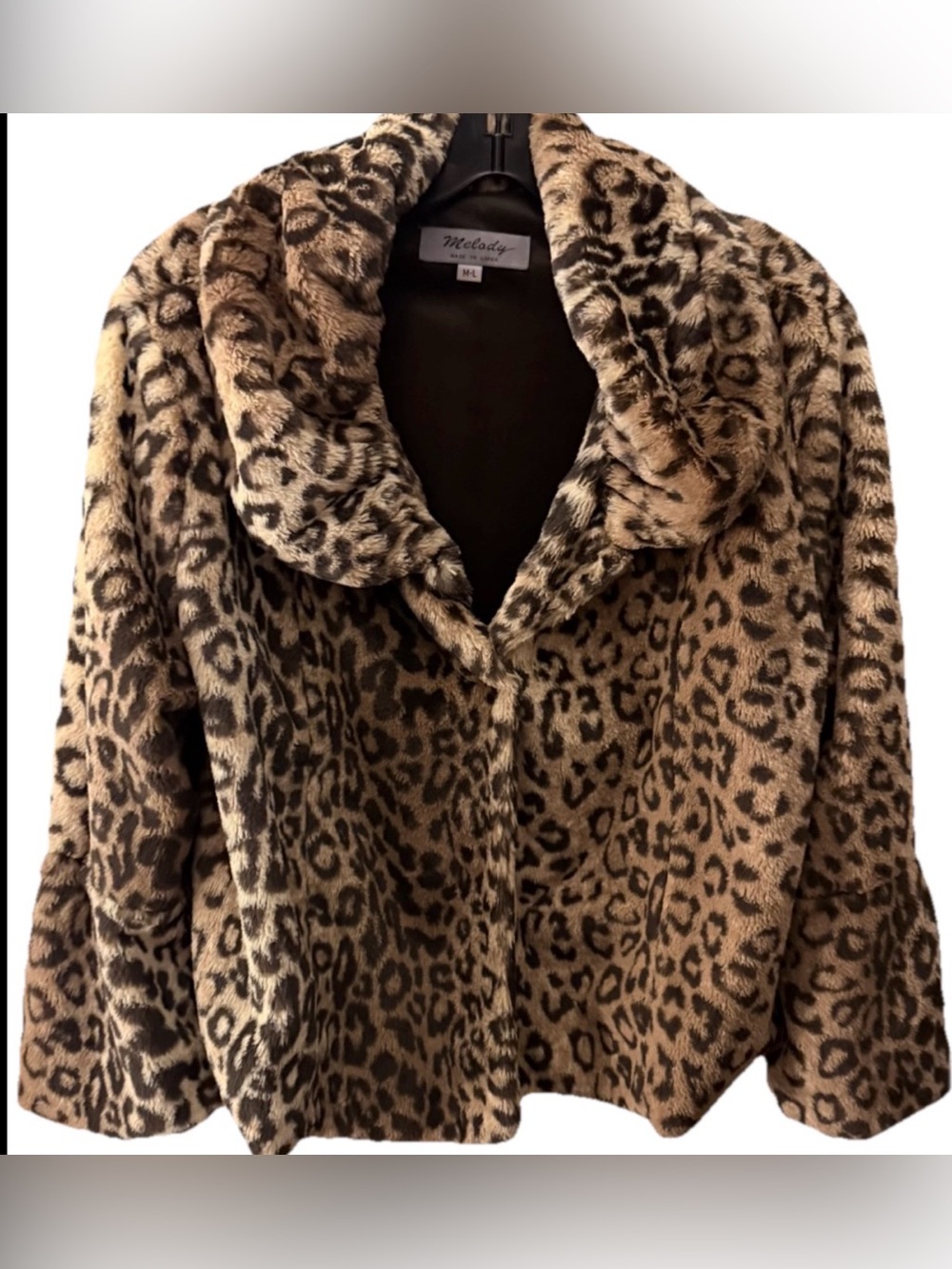 vintage Melody faux fur leopard print jacket Size Medium Large Button Up Cropped
